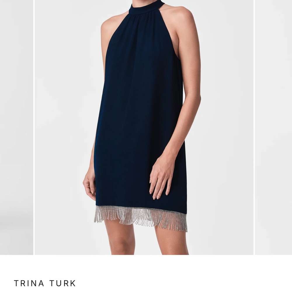 Trina Turk Black Dress with Silver Rhinestone Fringe